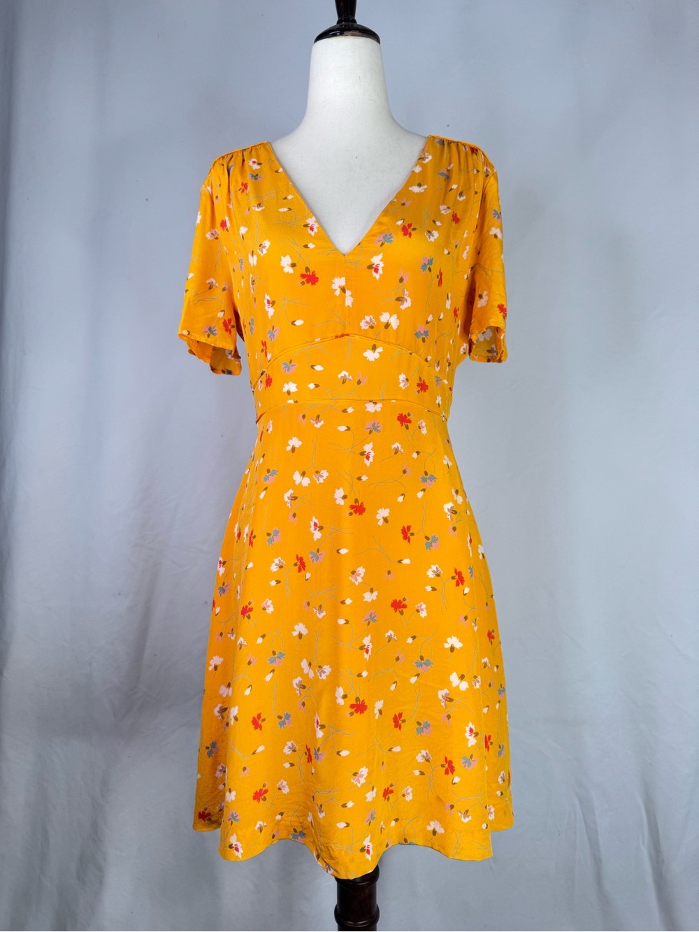 Madewell Golden Yellow Floral V-Neck Mini Dress